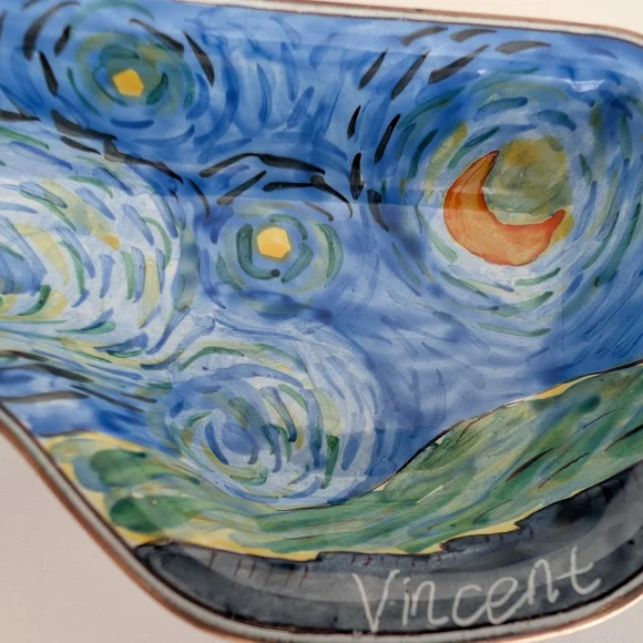 NIB Vintage Van Gogh Starry Night Handpainted Eyeglass Tray Kevin Chen Painting